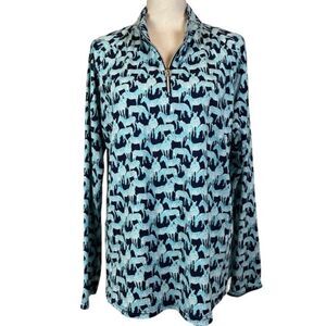 Sport Haley Tempo Zebra Print 1/4 Zip Performance Top Mesh Panels Blue Size XXL